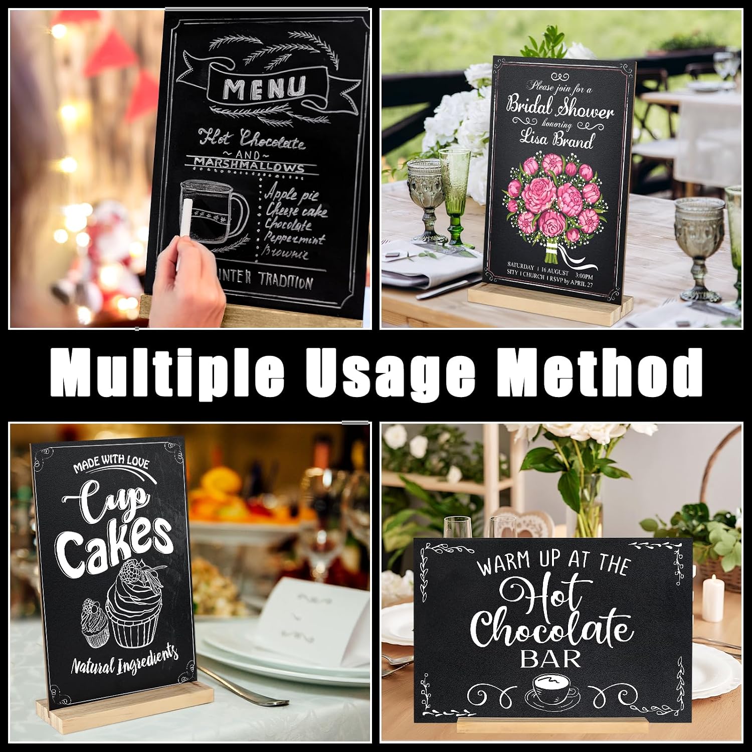 1 Pack Chalkboard 5.1x7.9 inch Small Chalkboard Sign with Wood Base Double-Sided Message Boards Menu Chalk Board Stand for Kitchen Wedding Bar Restaurant